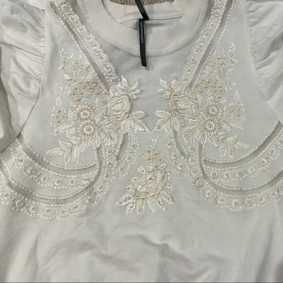 NWT By Anthropologie XS Puff-Sleeve Embellished Elbow-Sleeve Sweatshirt - Picture 13 of 13